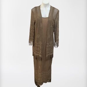 🌺 Onyx Nite Brown Lace Maxi Dress with Fringe size 14